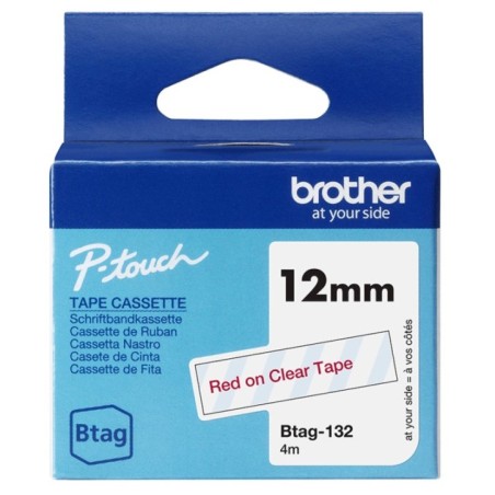 BROTHER 12MM BTAG132 ROUGE SUR TRANSPARENT