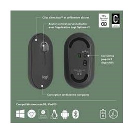& Logitech Pebble Mouse 2 M350s optique-sans fils-graphite Bluetooth 5.2 LE