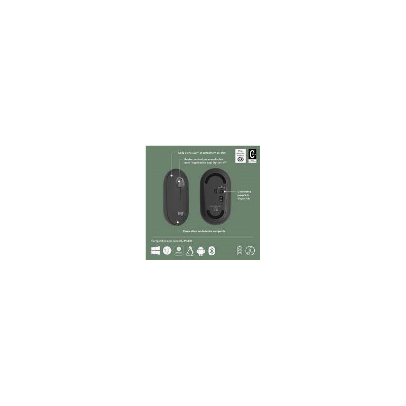 & Logitech Pebble Mouse 2 M350s optique-sans fils-graphite Bluetooth 5.2 LE