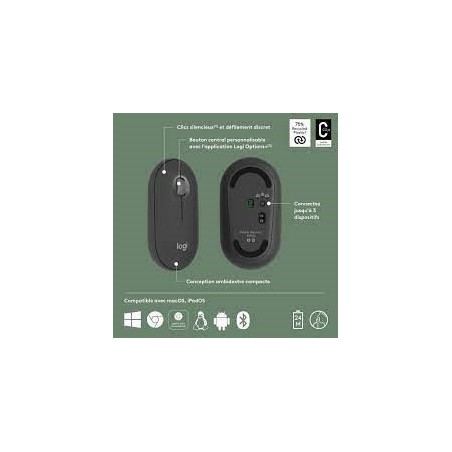 & Logitech Pebble Mouse 2 M350s optique-sans fils-graphite Bluetooth 5.2 LE