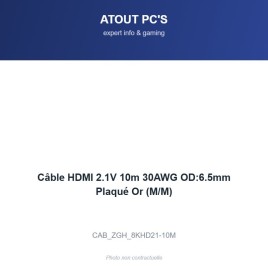Câble HDMI 2.1V 10m 30AWG OD:6.5mm Plaqué Or (M/M)