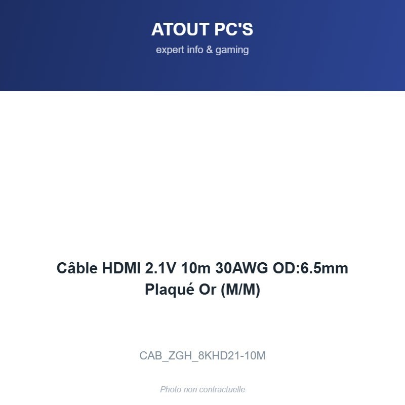 Câble HDMI 2.1V 10m 30AWG OD:6.5mm Plaqué Or (M/M)