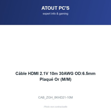 Câble HDMI 2.1V 10m 30AWG OD:6.5mm Plaqué Or (M/M)