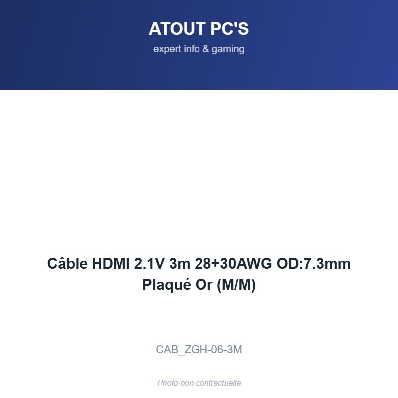 Câble HDMI 2.1V 3m 28+30AWG OD:7.3mm Plaqué Or (M/M)