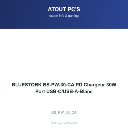 BLUESTORK BS-PW-30-CA PD Chargeur 30W Port USB-C/USB-A-Blanc