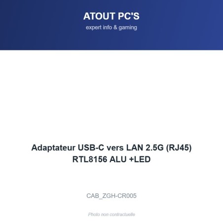 Adaptateur USB-C vers LAN 2.5G (RJ45) RTL8156 ALU +LED