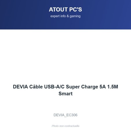 DEVIA Câble USB-A/C Super Charge 5A 1.5M Smart