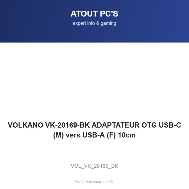 VOLKANO VK-20169-BK ADAPTATEUR OTG USB-C (M) vers USB-A (F) 10cm