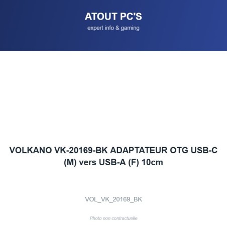 VOLKANO VK-20169-BK ADAPTATEUR OTG USB-C (M) vers USB-A (F) 10cm