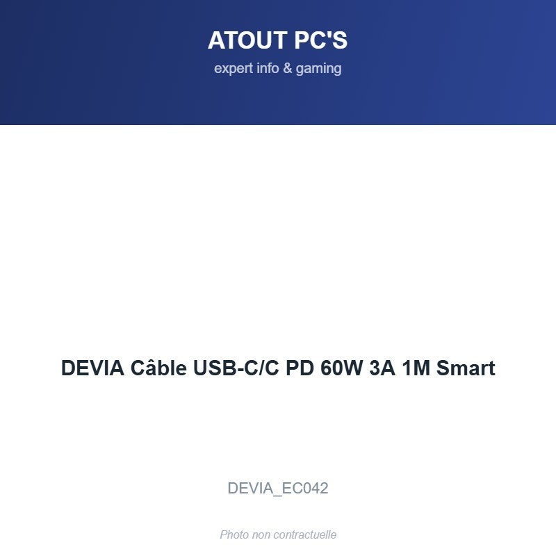 DEVIA Câble USB-C/C PD 60W 3A 1M Smart