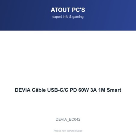 DEVIA Câble USB-C/C PD 60W 3A 1M Smart
