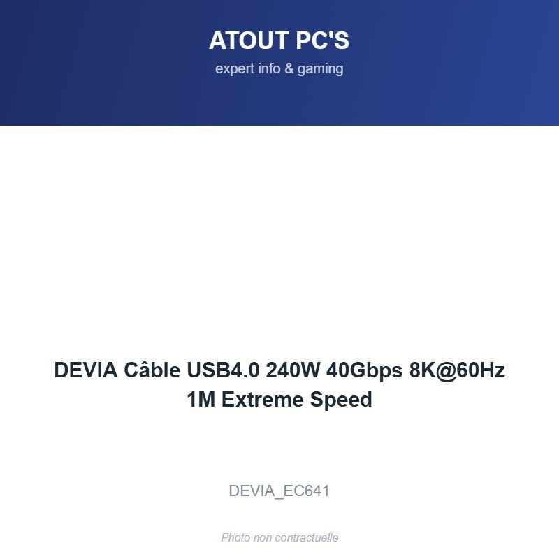 DEVIA Câble USB4.0 240W 40Gbps 8K@60Hz 1M Extreme Speed