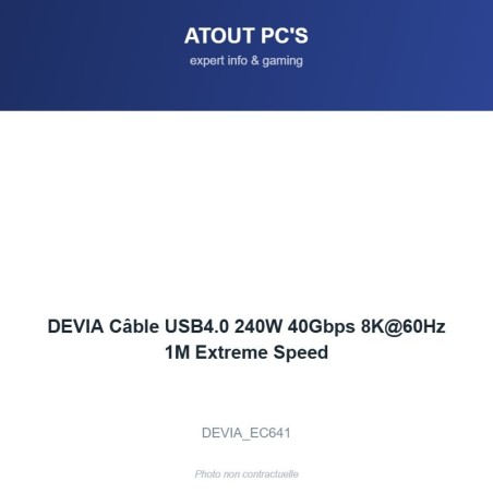 DEVIA Câble USB4.0 240W 40Gbps 8K@60Hz 1M Extreme Speed