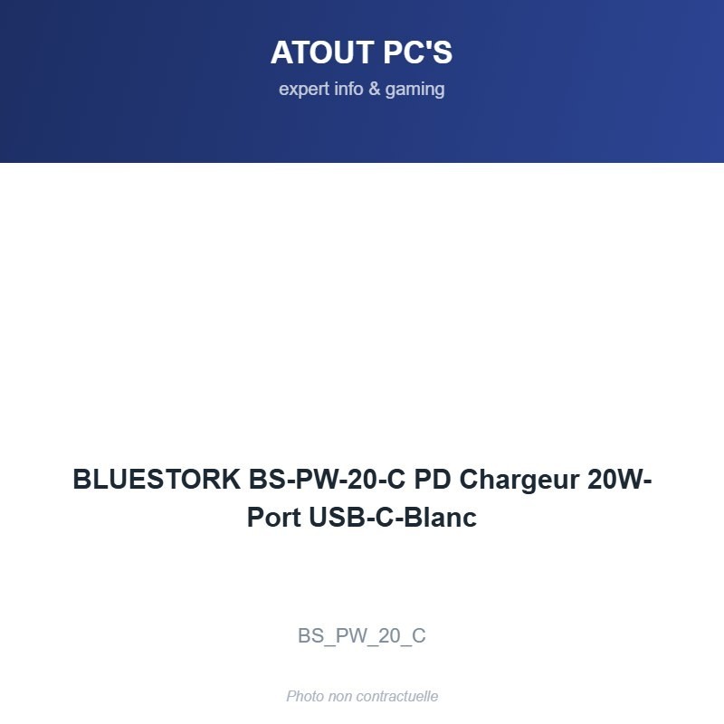 BLUESTORK BS-PW-20-C PD Chargeur 20W- Port USB-C-Blanc