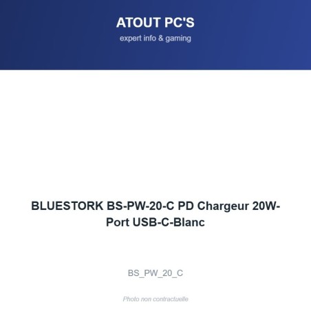 BLUESTORK BS-PW-20-C PD Chargeur 20W- Port USB-C-Blanc