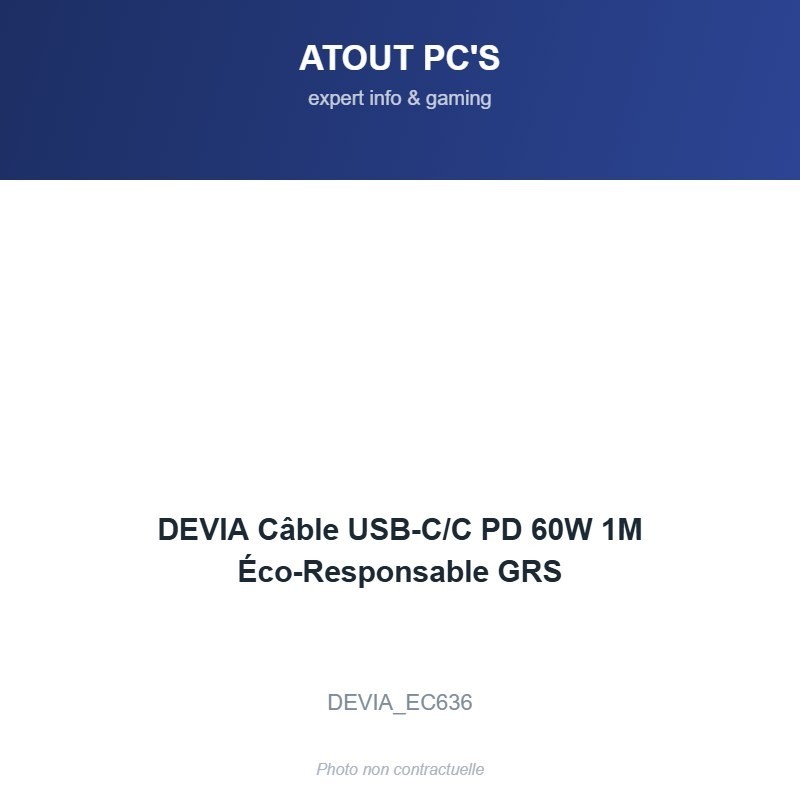 DEVIA Câble USB-C/C PD 60W 1M Éco-Responsable GRS