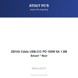 DEVIA Câble USB-C/C PD 100W 5A 1.5M Smart * Noir