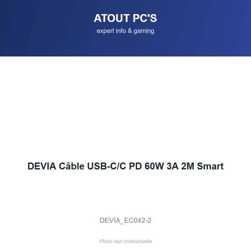 DEVIA Câble USB-C/C PD 60W 3A 2M Smart