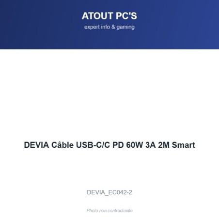 DEVIA Câble USB-C/C PD 60W 3A 2M Smart