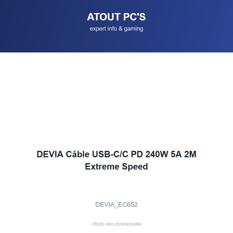DEVIA Câble USB-C/C PD 240W 5A 2M Extreme Speed