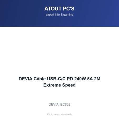 DEVIA Câble USB-C/C PD 240W 5A 2M Extreme Speed