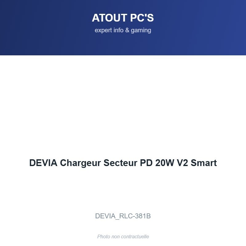 DEVIA Chargeur Secteur PD 20W V2 Smart