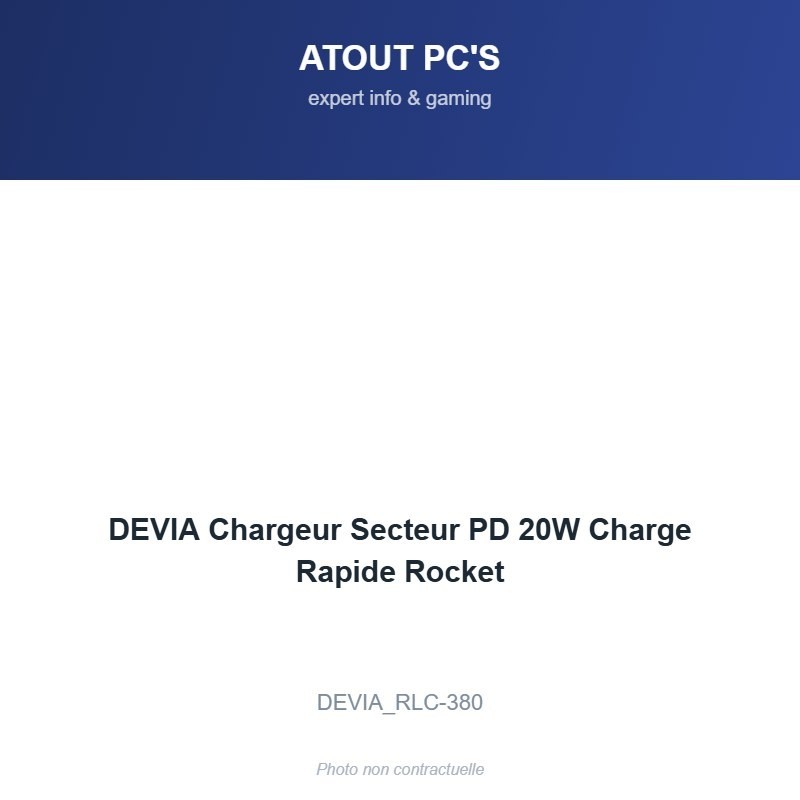 DEVIA Chargeur Secteur PD 20W Charge Rapide Rocket