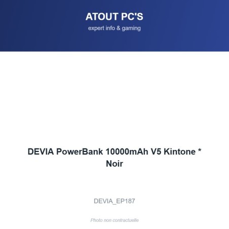 DEVIA PowerBank 10000mAh V5 Kintone * Noir