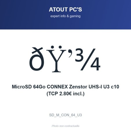 MicroSD 64Go CONNEX Zenstor UHS-I U3 c10 (TCP 2.80€ incl.)