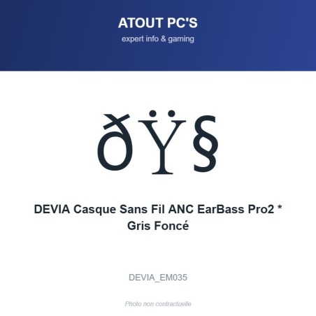 DEVIA Casque Sans Fil ANC EarBass Pro2 * Gris Foncé