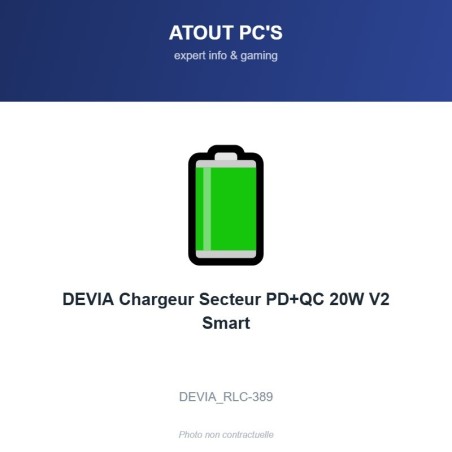 DEVIA Chargeur Secteur PD+QC 20W V2 Smart