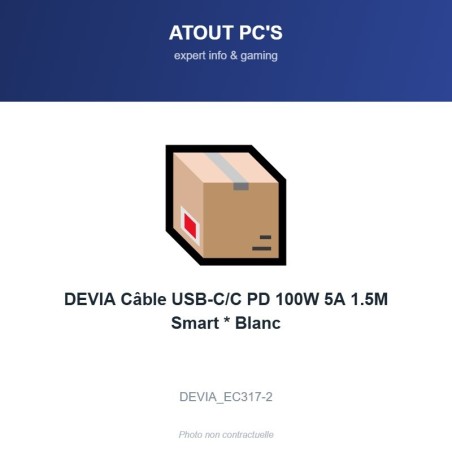 DEVIA Câble USB-C/C PD 100W 5A 1.5M Smart * Blanc