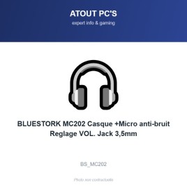 BLUESTORK MC202 Casque +Micro anti-bruit Reglage VOL. Jack 3,5mm