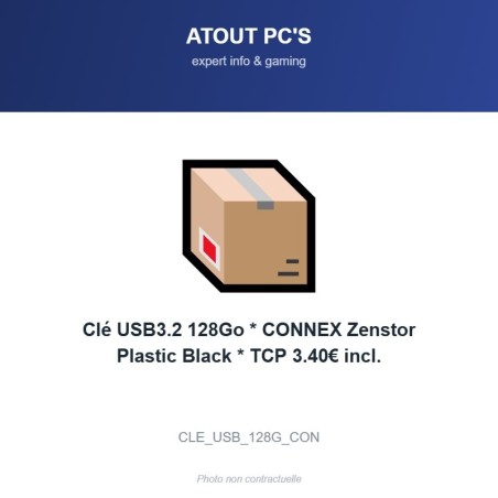 Clé USB3.2 128Go * CONNEX Zenstor Plastic Black * TCP 3.40€ incl.