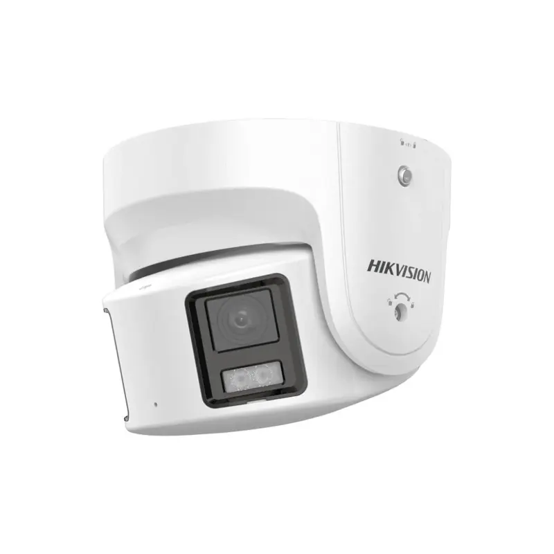 Hikvision Caméra Turret panoramique 8 MP ColorVu, double capteur 4 mm, 180° FOV, PoE, LED blanche + strobe, audio bidire