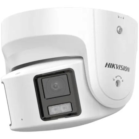 Hikvision Caméra Turret panoramique 8 MP ColorVu, double capteur 4 mm, 180° FOV, PoE, LED blanche + strobe, audio bidire