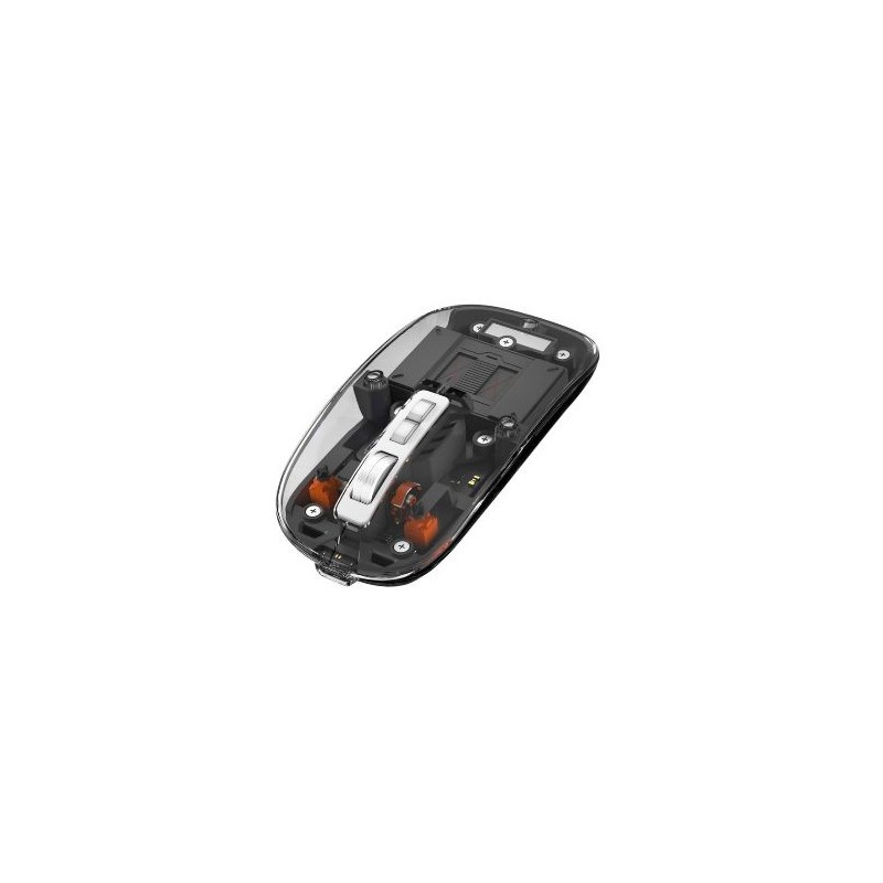 SOURIS TRANSPARENTE À CONNEXIONS MULTIPLES Multi-connexion : Double Bluetooth (portée de 10 m) et USB-A DPI commutables