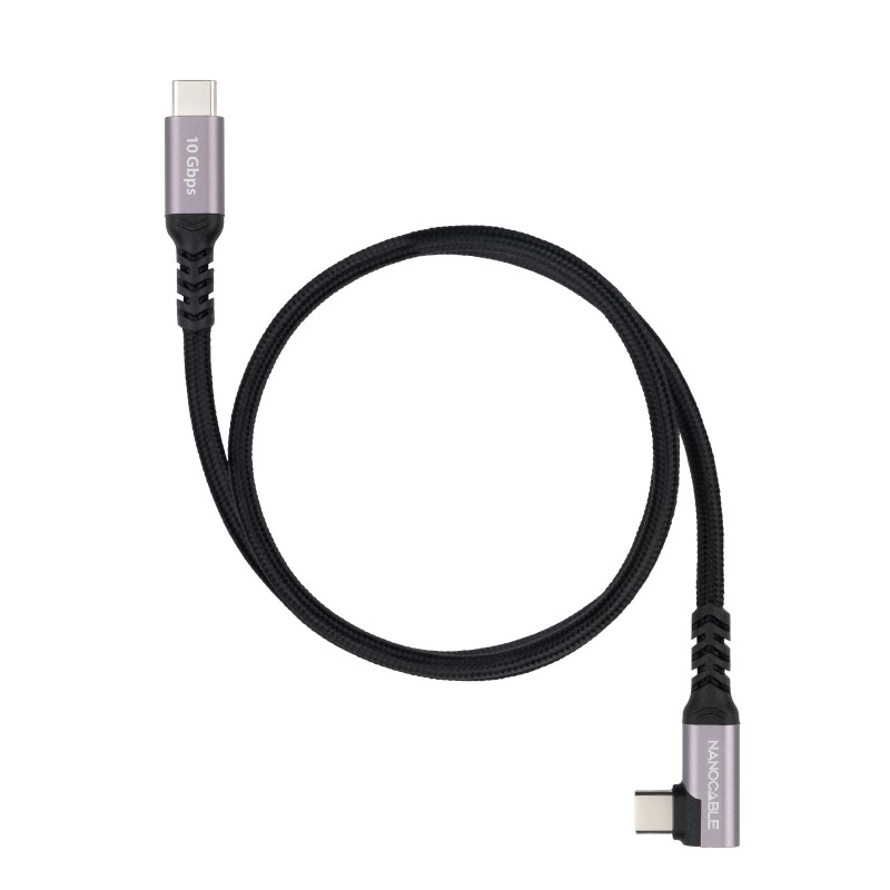 NANOCABLE Câble USB-C (M/M) 3.1 coudé 100W/5A 4K/60Hz 1.0m Noir