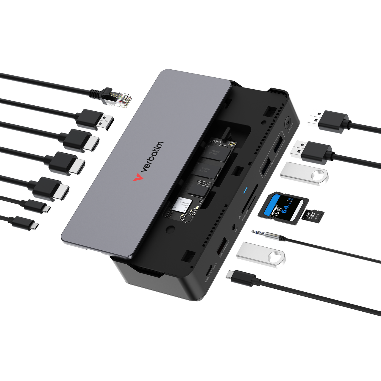 Station d'accueil portable USB-C 3.2 Verbatim Pro CDS-15SSD avec SSD 256Go inclus (Gris) - 32174