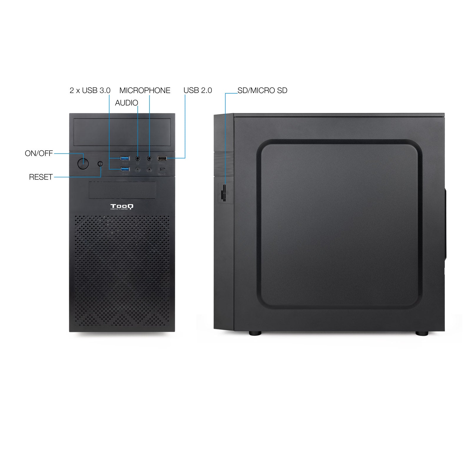 Boitier Mini Tour Micro ATX TooQ TQC-4701U3C-B (Noir) - TQC-4701U3C-B